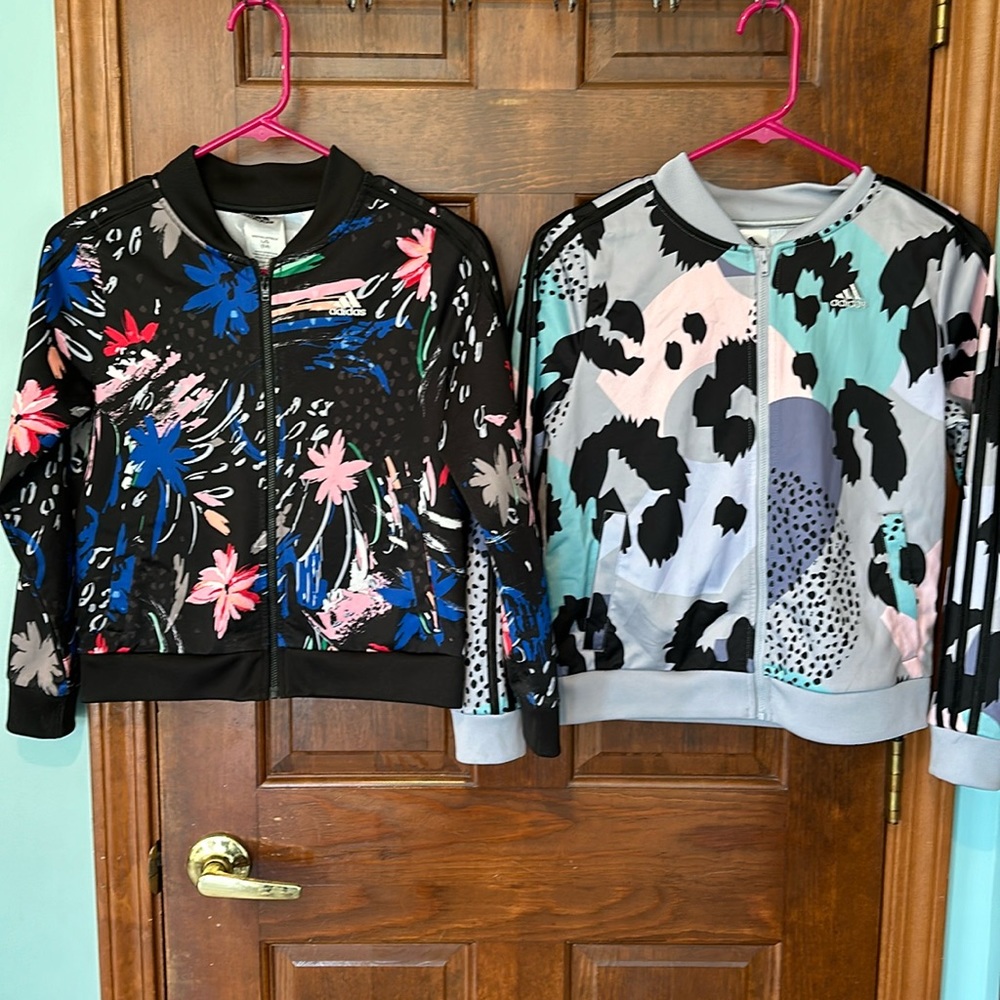 Girls Adidas zip up jackets sweatshirts large XL leopard cheetah